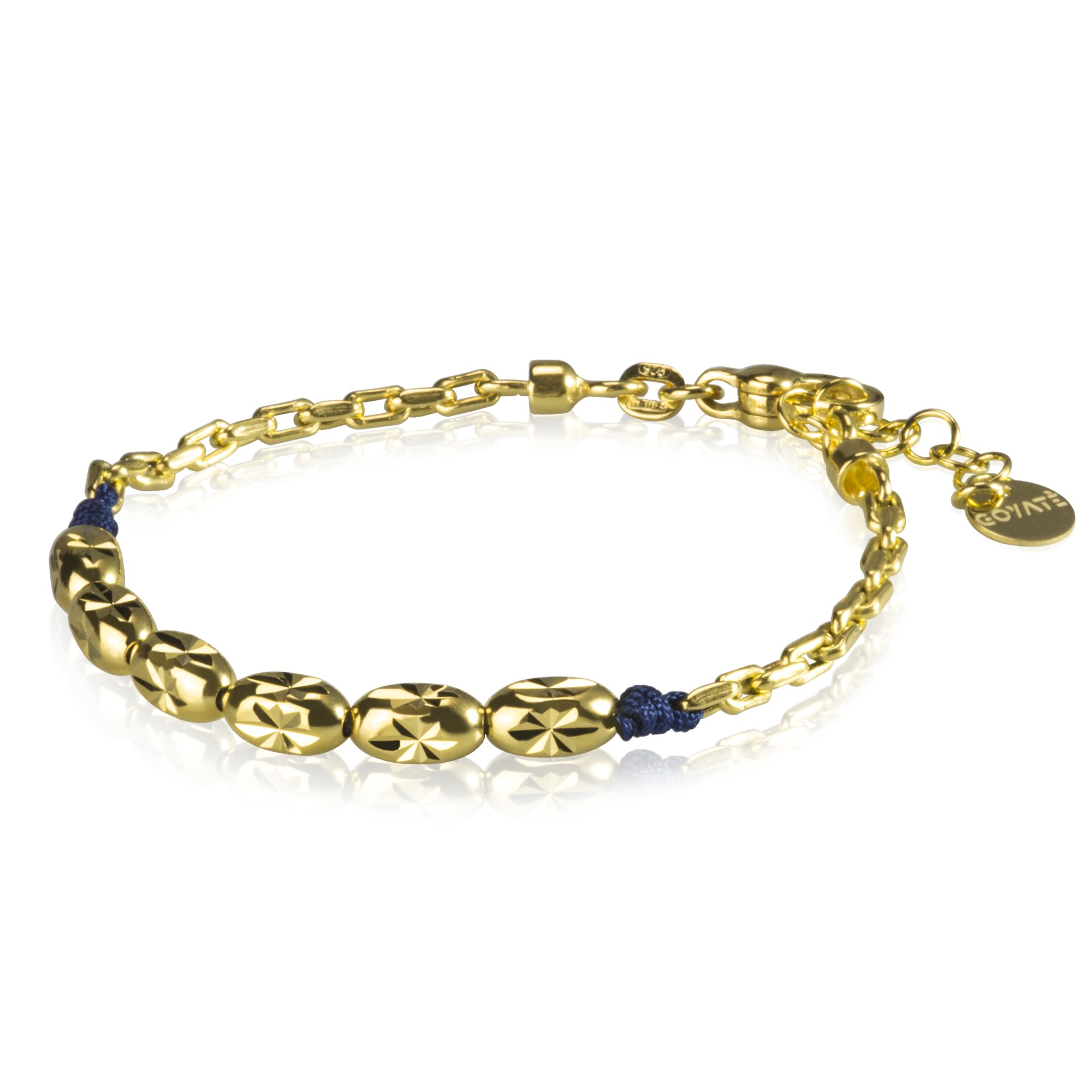 Pulsera &oacute;valos diamantados plata 925 dorada azul marino - LUXURY MILANO