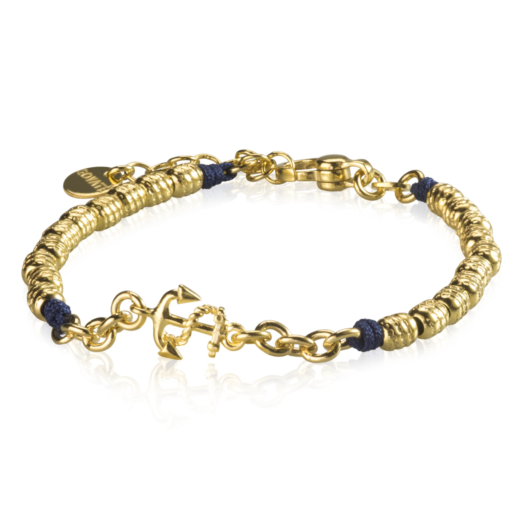 Pulsera ancla central plata 925 dorada azul marino - LUXURY MILANO