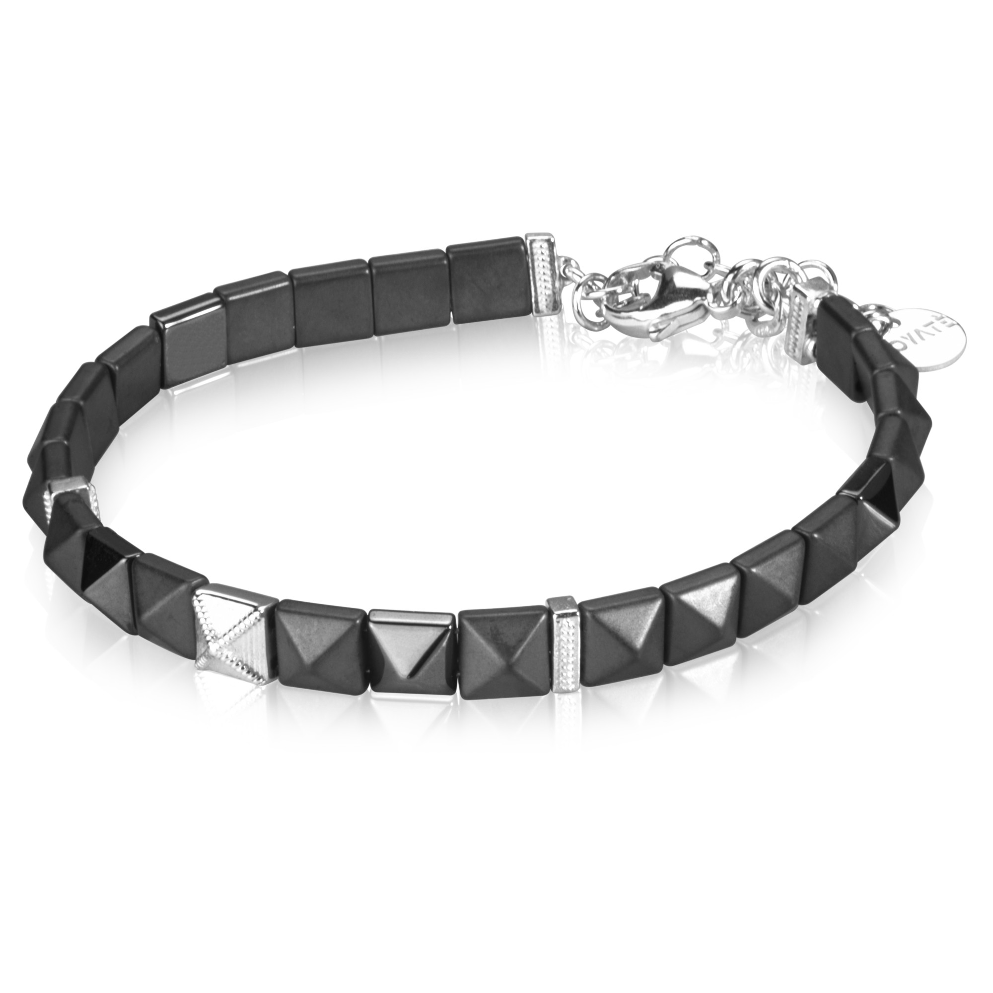 Pulsera pir&aacute;mide hematita gris plata 925 luxury milano - LUXURY MILANO
