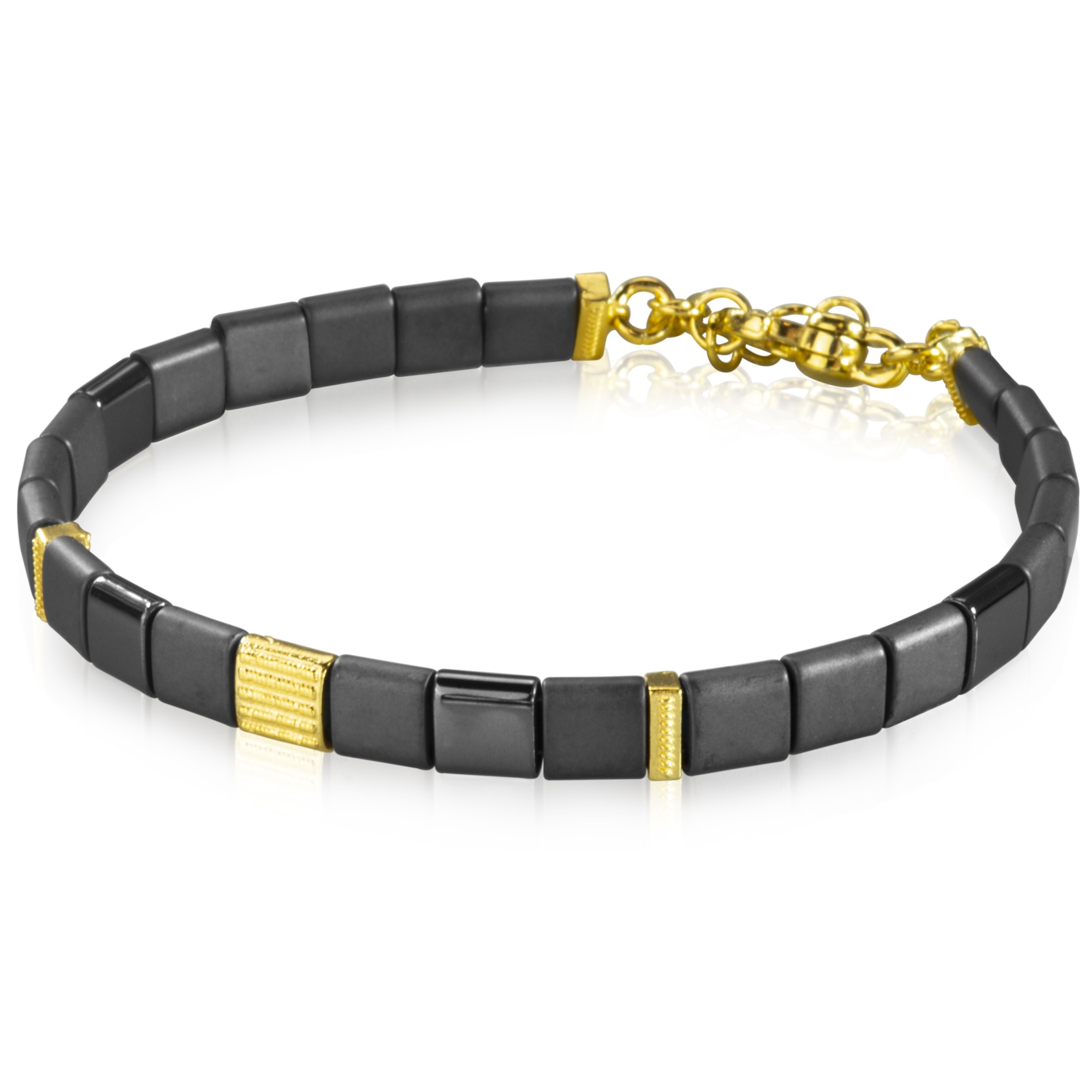 Pulsera plana hematita gris plata dorada 925 luxury milano - LUXURY MILANO