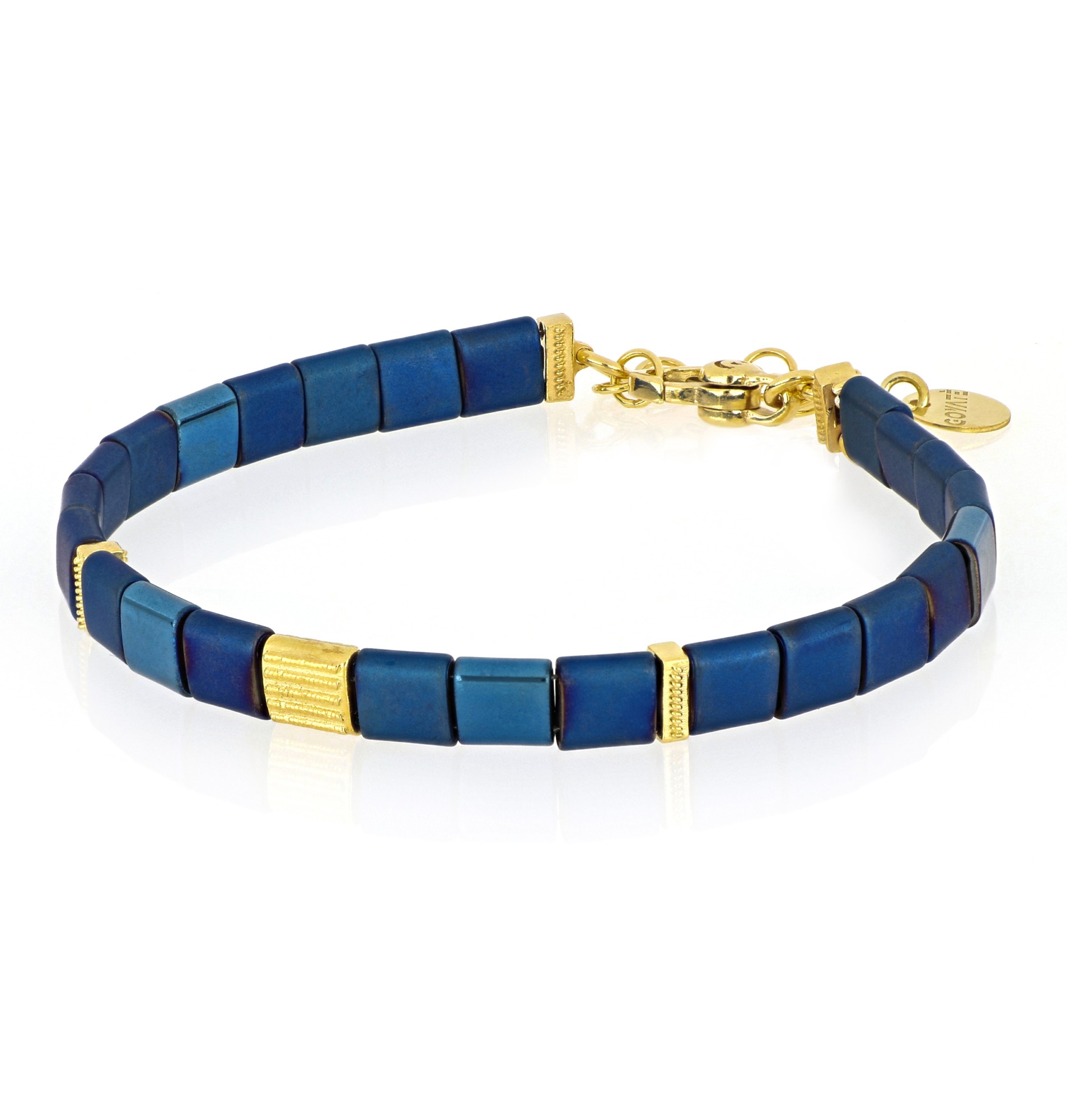 Pulsera plana hematita azul plata dorada 925 luxury milano - LUXURY MILANO