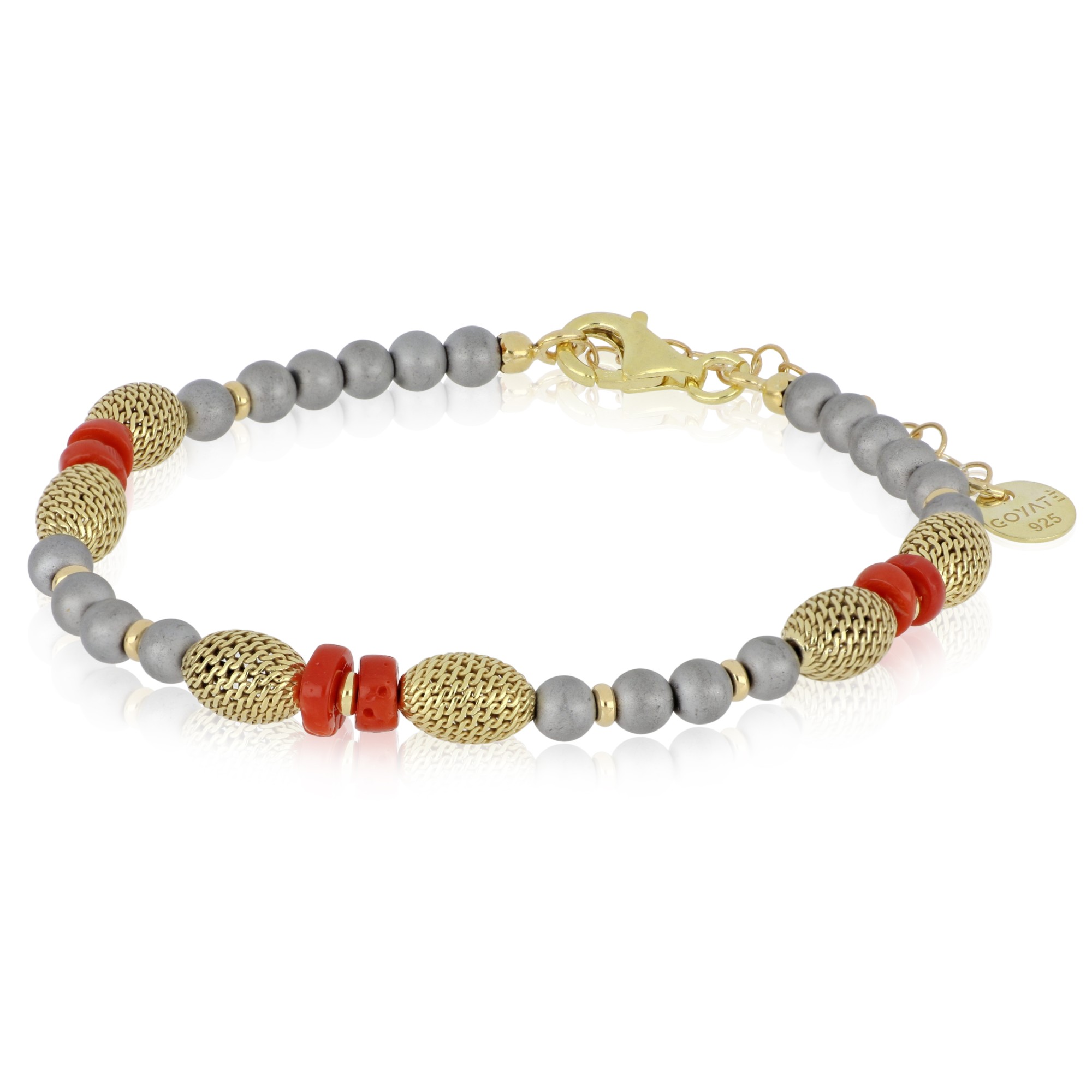 Pulsera de plata dorada con hematita y coral - LUXURY MILANO
