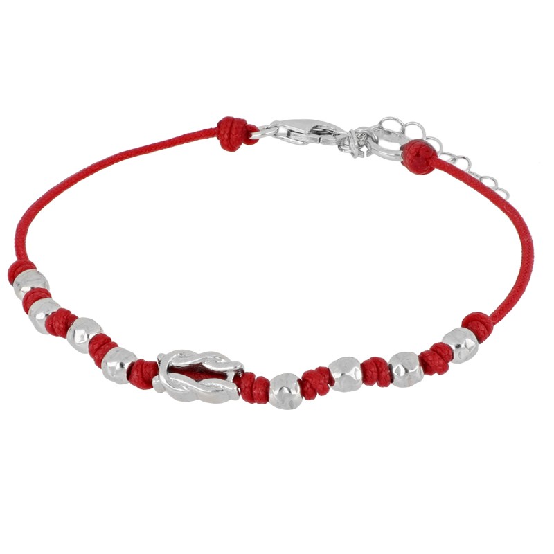 Pulsera plata 925 nudo n&aacute;utico y cord&oacute;n rojo - LUXURY MILANO
