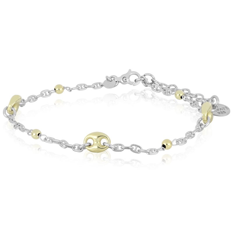Pulsera eslabones marinos plata dorada y rodiada 18+3 cm - LUXURY MILANO