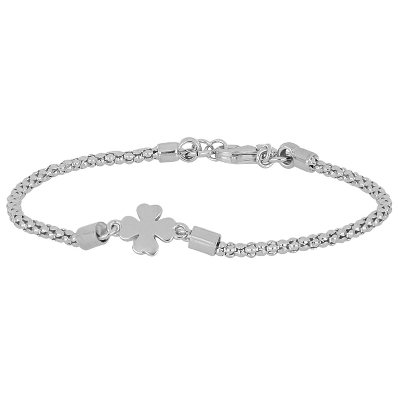 Pulsera cadena popcorn en plata rodiada con tr&eacute;bol - LUXURY MILANO