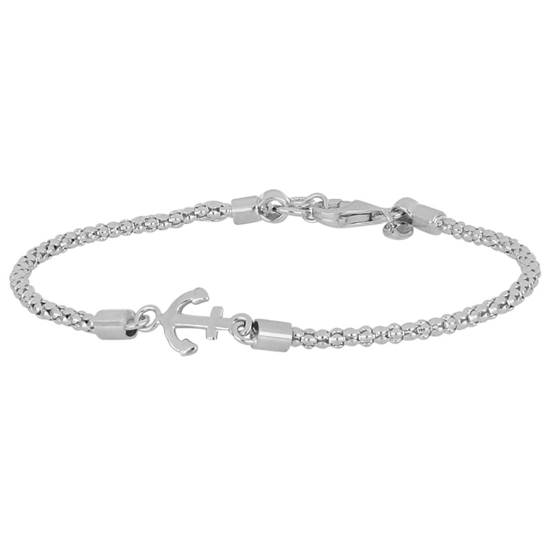 Pulsera cadena popcorn en plata rodiada con ancla - LUXURY MILANO
