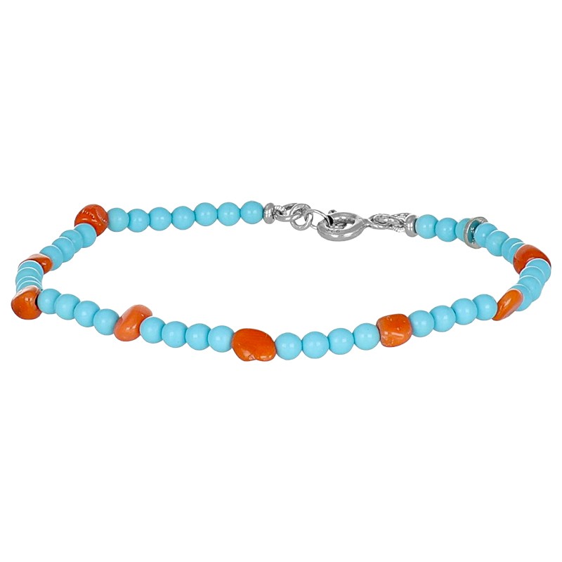 Pulsera hombre plata 925 pasta de turquesa y coral 16+3 cm - LUXURY MILANO