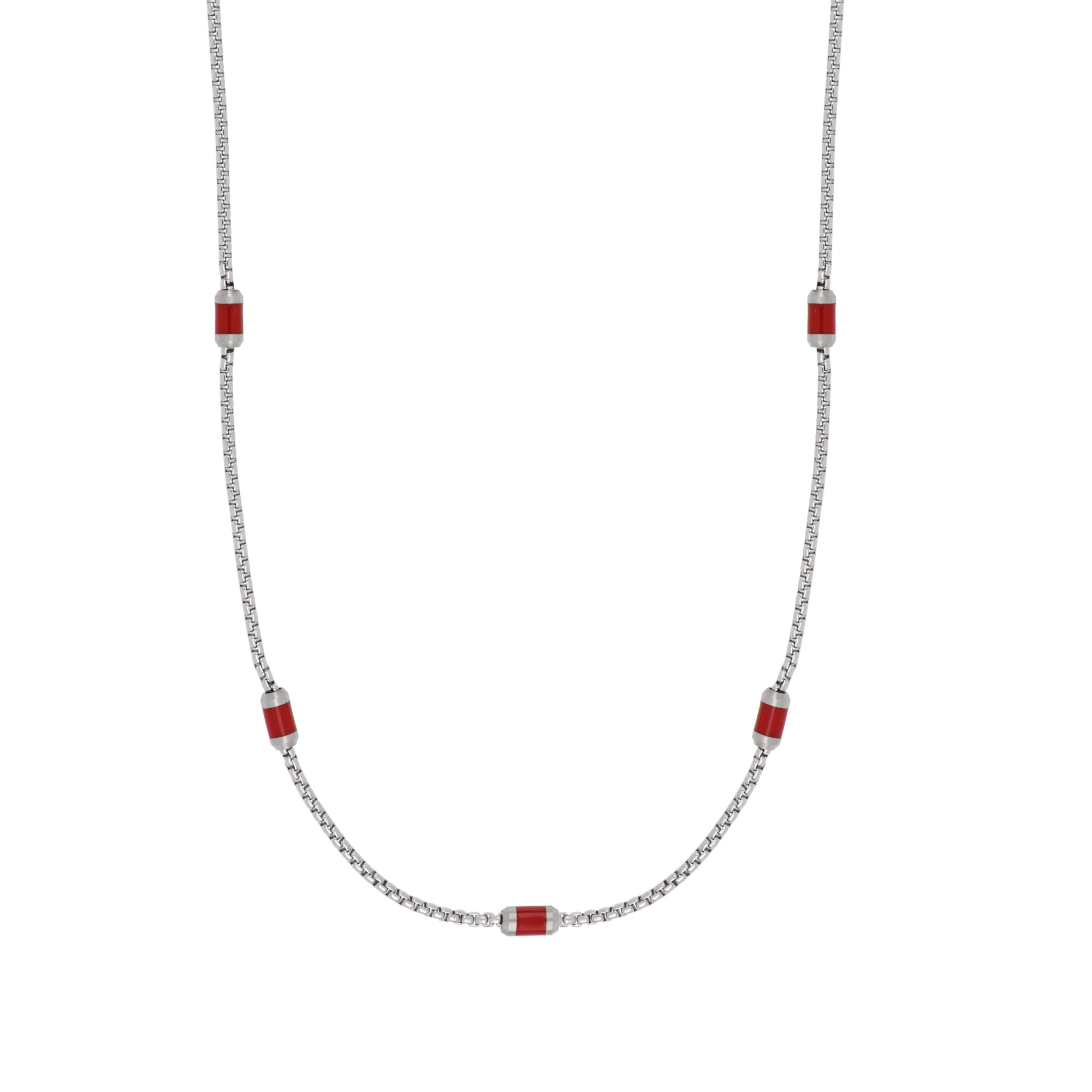 Cadena veneciana hombre acero con barriles esmalte rojo - LUXURY MILANO