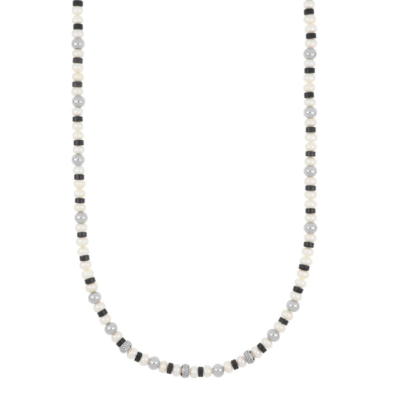 Collar perlas de r&iacute;o y &oacute;nix en acero 50+3 cm - LUXURY MILANO