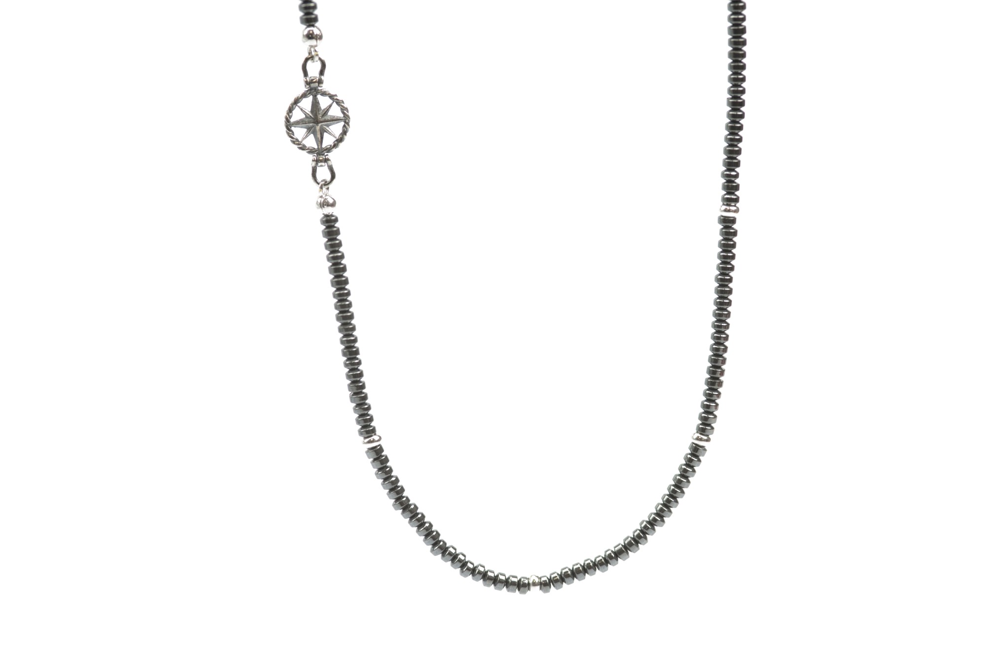 Collar rosa de los vientos hematita plata 925 ennegrecida - LUXURY MILANO