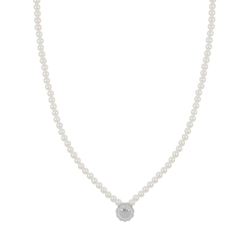 Collar de plata color blanco con circonitas blancas y n&aacute;car esmaltado - LUXURY MILANO