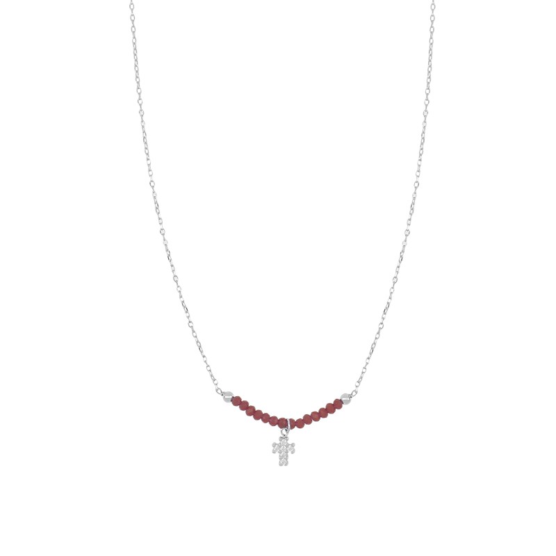 Collar de plata color blanco con circonitas blancas y rojas - LUXURY MILANO