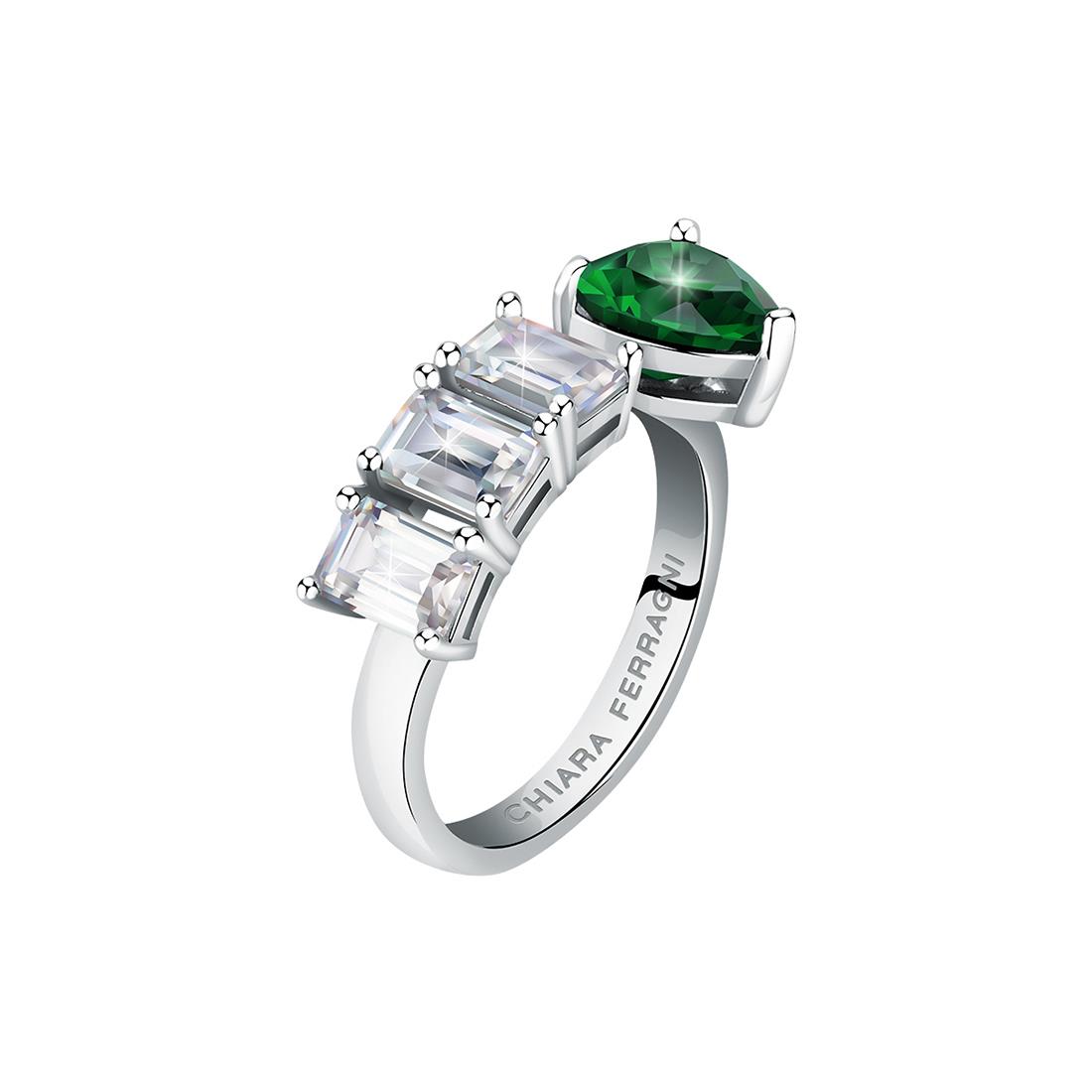 First Love collection ring in metal with white and green zircons size 12 - CHIARA FERRAGNI