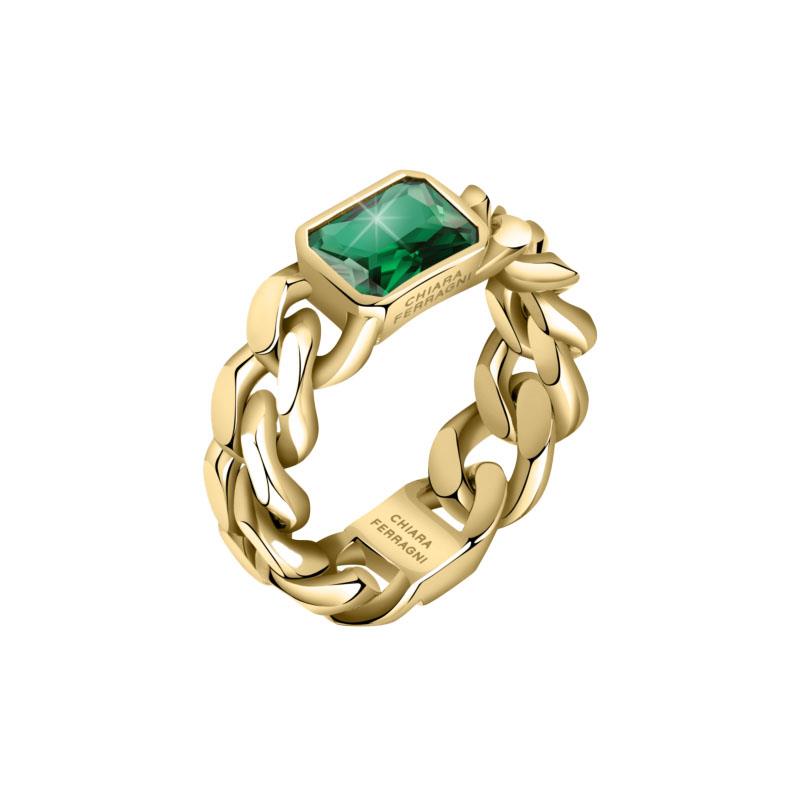 Bossy Chain collection ring in metal with green zircons size 14 - CHIARA FERRAGNI