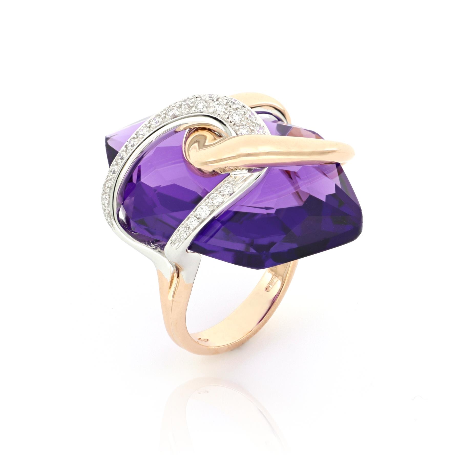 Gold ring with hydrothermal amethyst and diamonds - GOLD ART