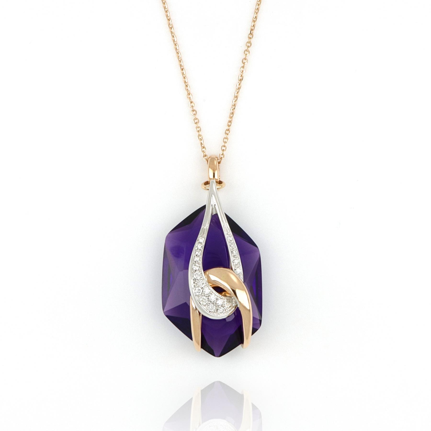 Gold necklace with hydrothermal amethyst and diamonds - GOLD ART