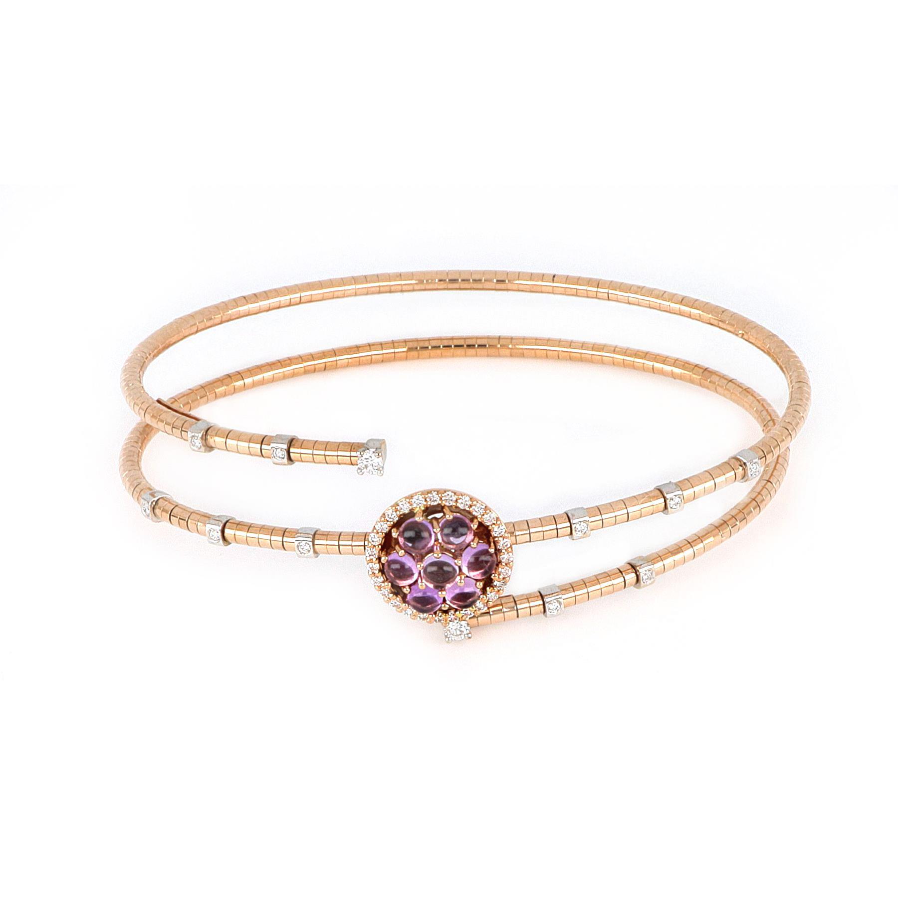 Bangle in rose gold and white gold with amethyst and diamonds - GOLD ART