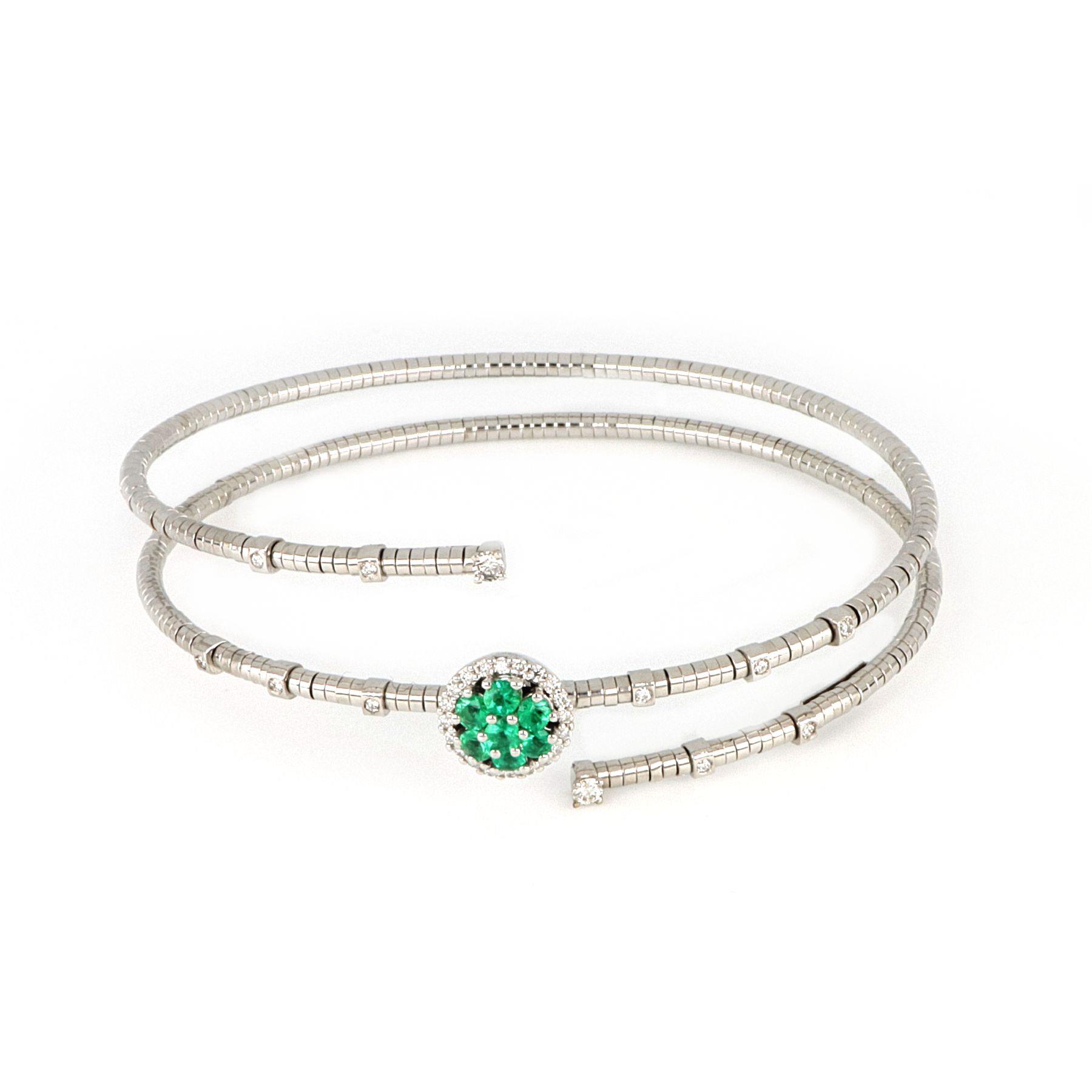 Bangle in white gold with emeralds and diamonds - GOLD ART