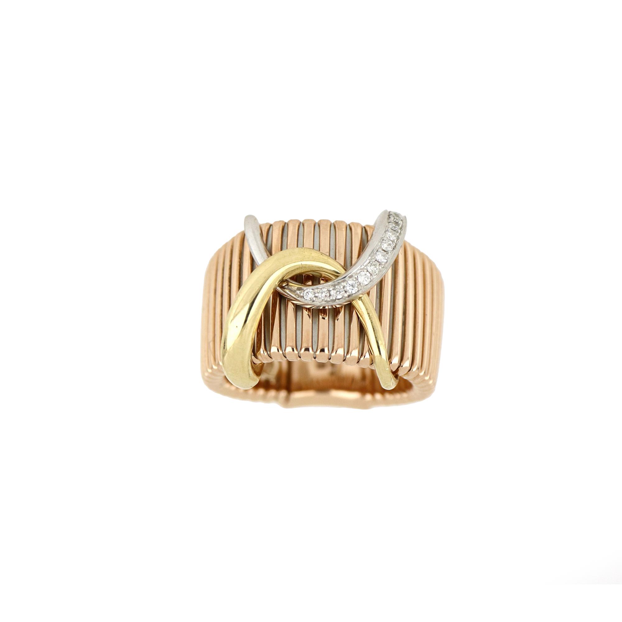 Tricolor band ring with diamonds - GOLD ART