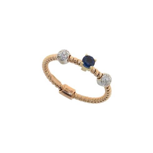 Rose and white gold ring with diamonds and sapphire - GOLD ART