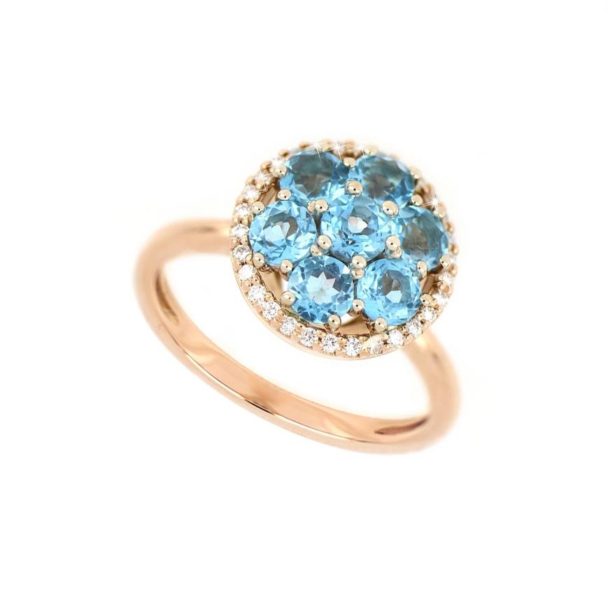 Rose gold ring with blue topaz and diamonds - GOLD ART
