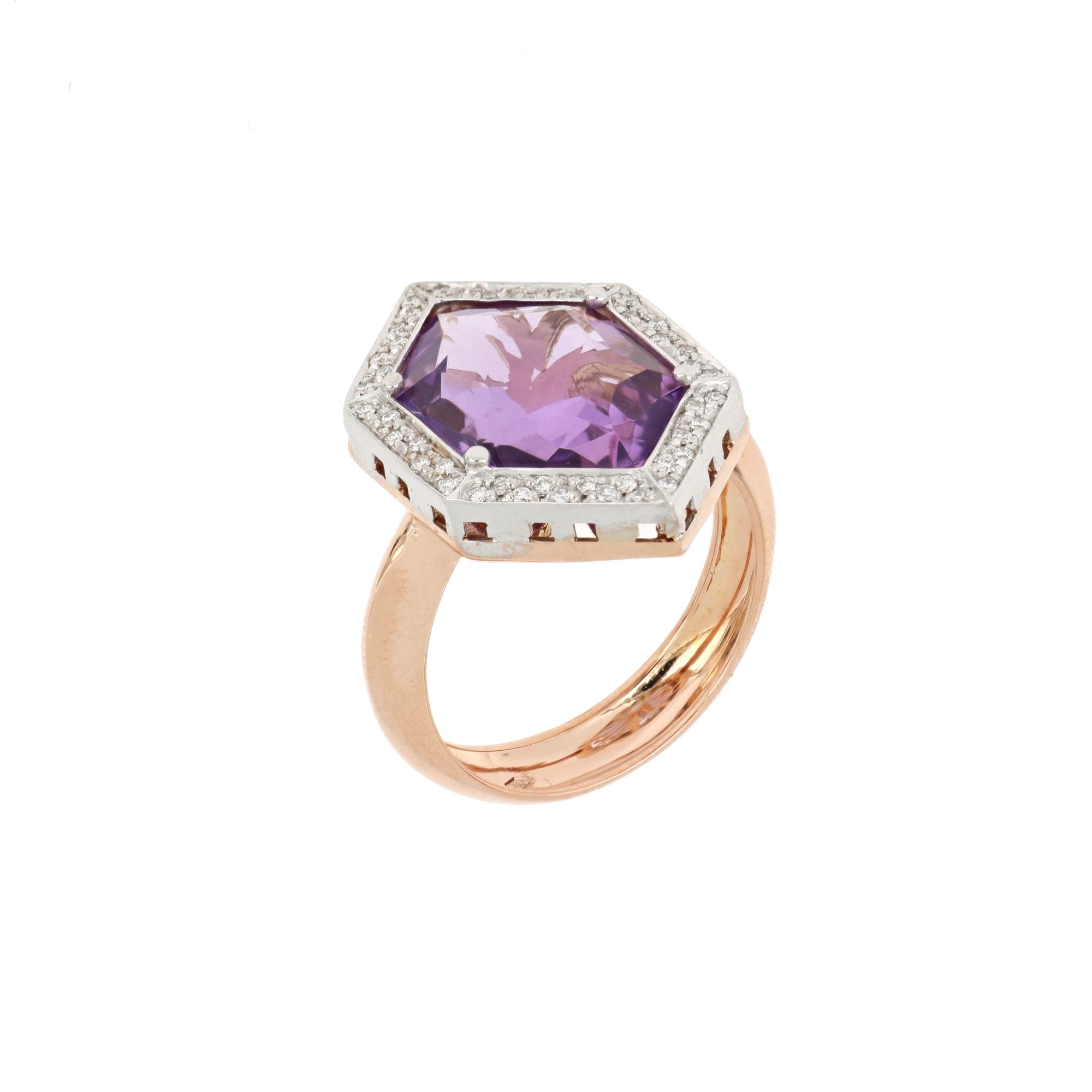 Gold ring with diamonds and amethyst - GOLD ART