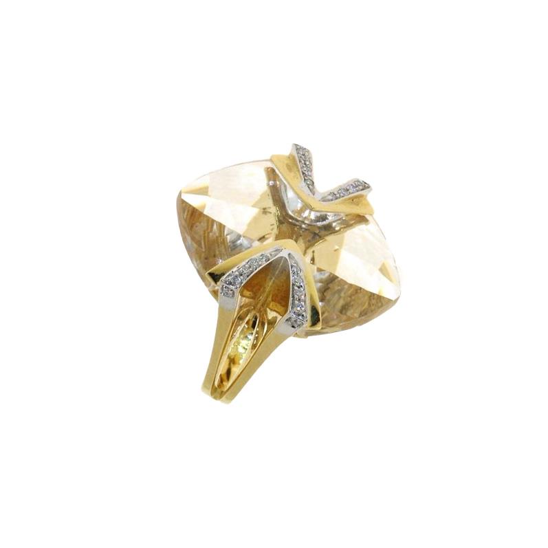 Gold ring with rock crystal and diamonds - GOLD ART