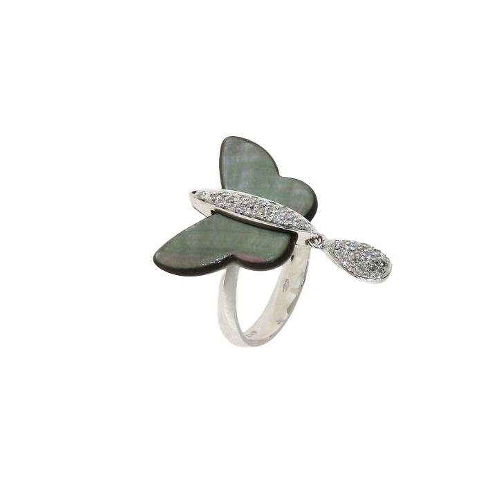 White gold ring with mother of pearl and diamonds - GOLD ART