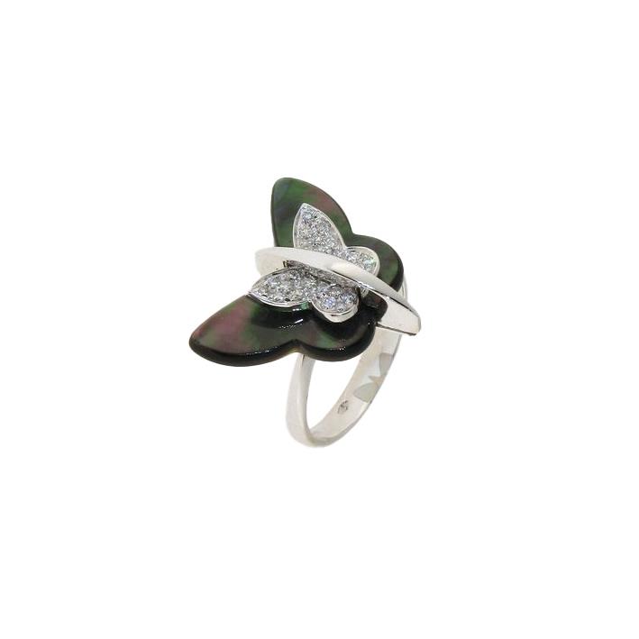 White gold ring with mother of pearl and diamonds - GOLD ART