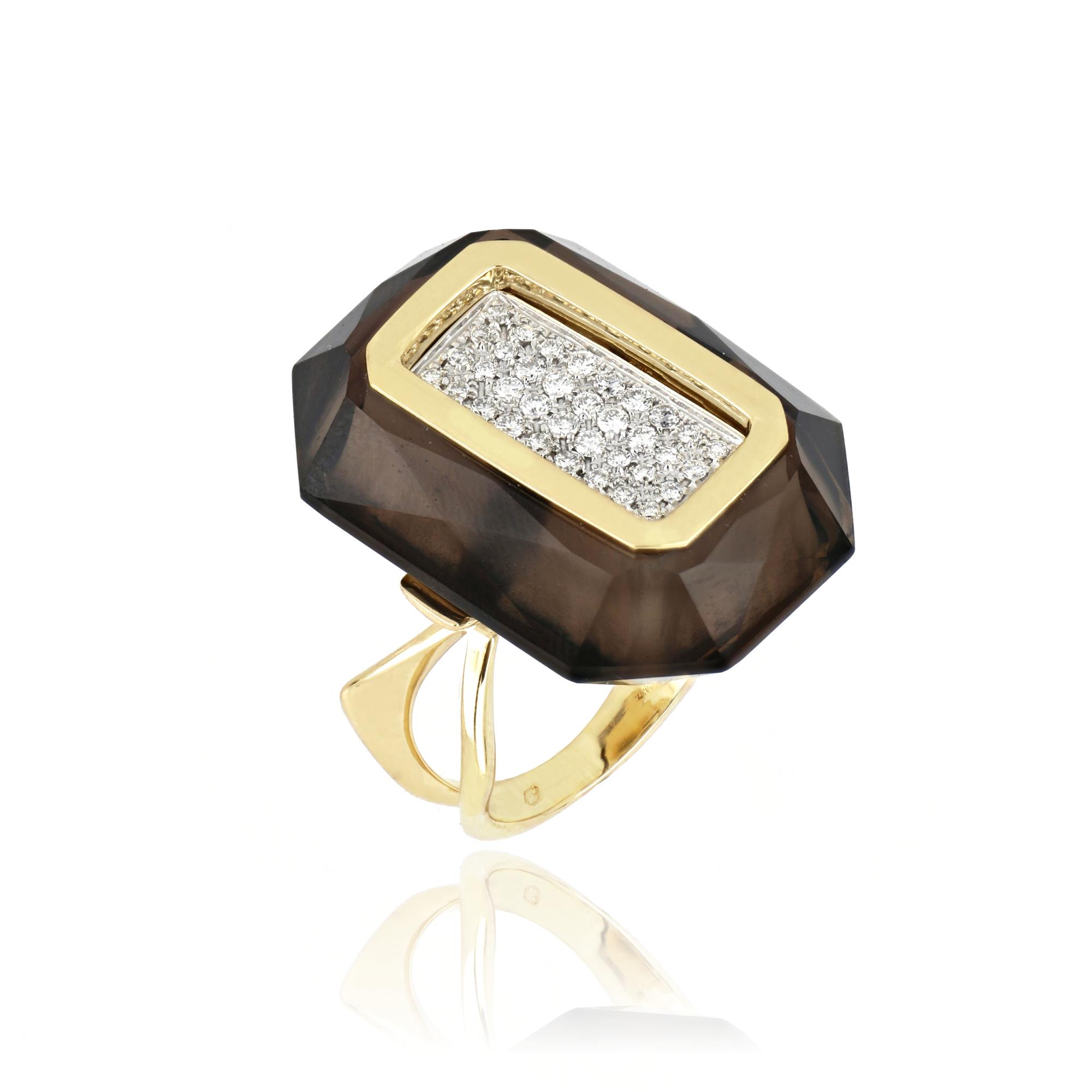 Gold ring with diamonds and smoky quartz - GOLD ART