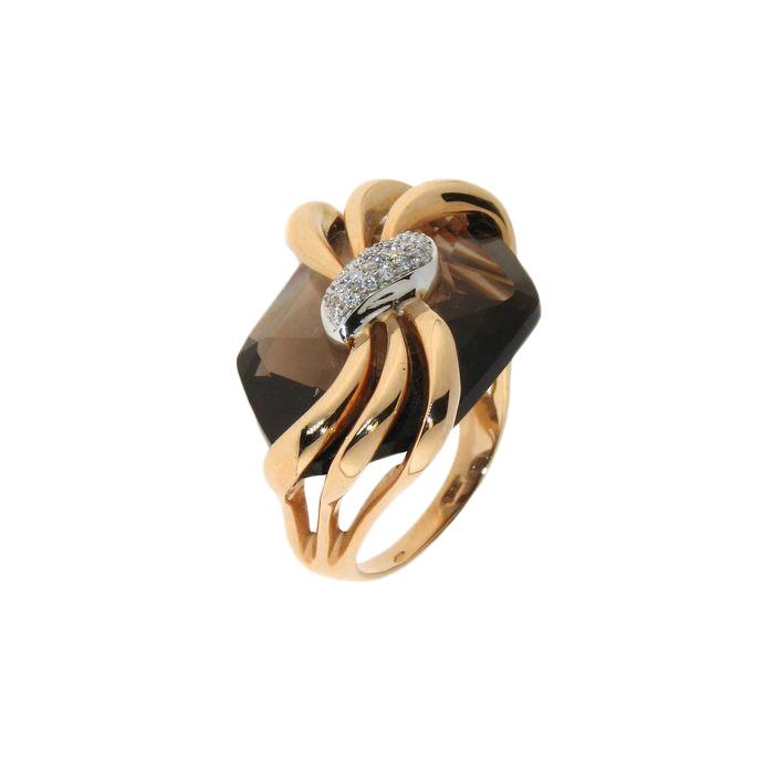 Gold ring with smoky quartz and diamonds - GOLD ART