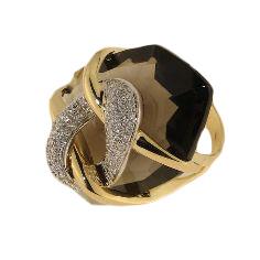 Yellow gold ring with smoky quartz and diamonds - GOLD ART