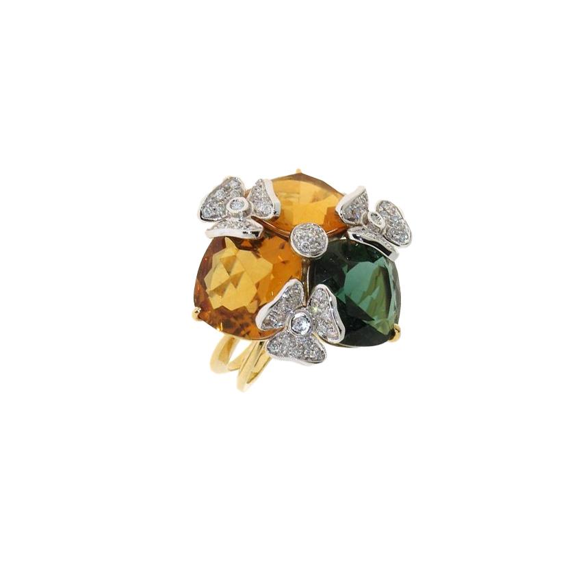Gold ring with diamonds, hydrothermal citrine and green quartz - GOLD ART