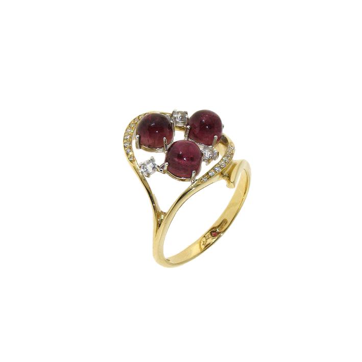 Gold ring with diamonds, tourmaline and topaz - GOLD ART