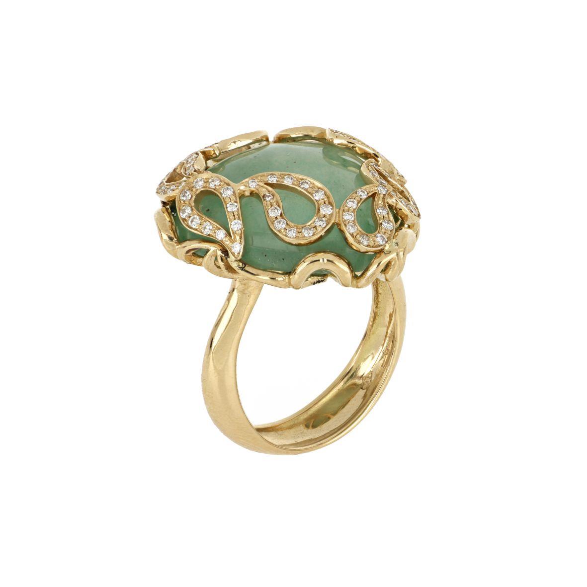 Yellow gold ring with diamonds and green aventurine - GOLD ART