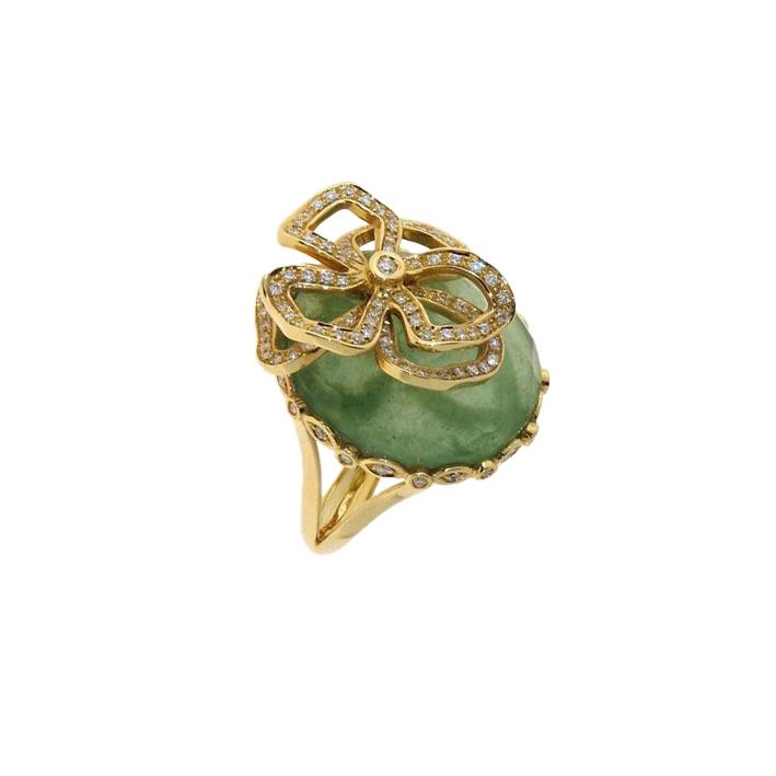 Gold ring with green aventurine and diamonds - GOLD ART