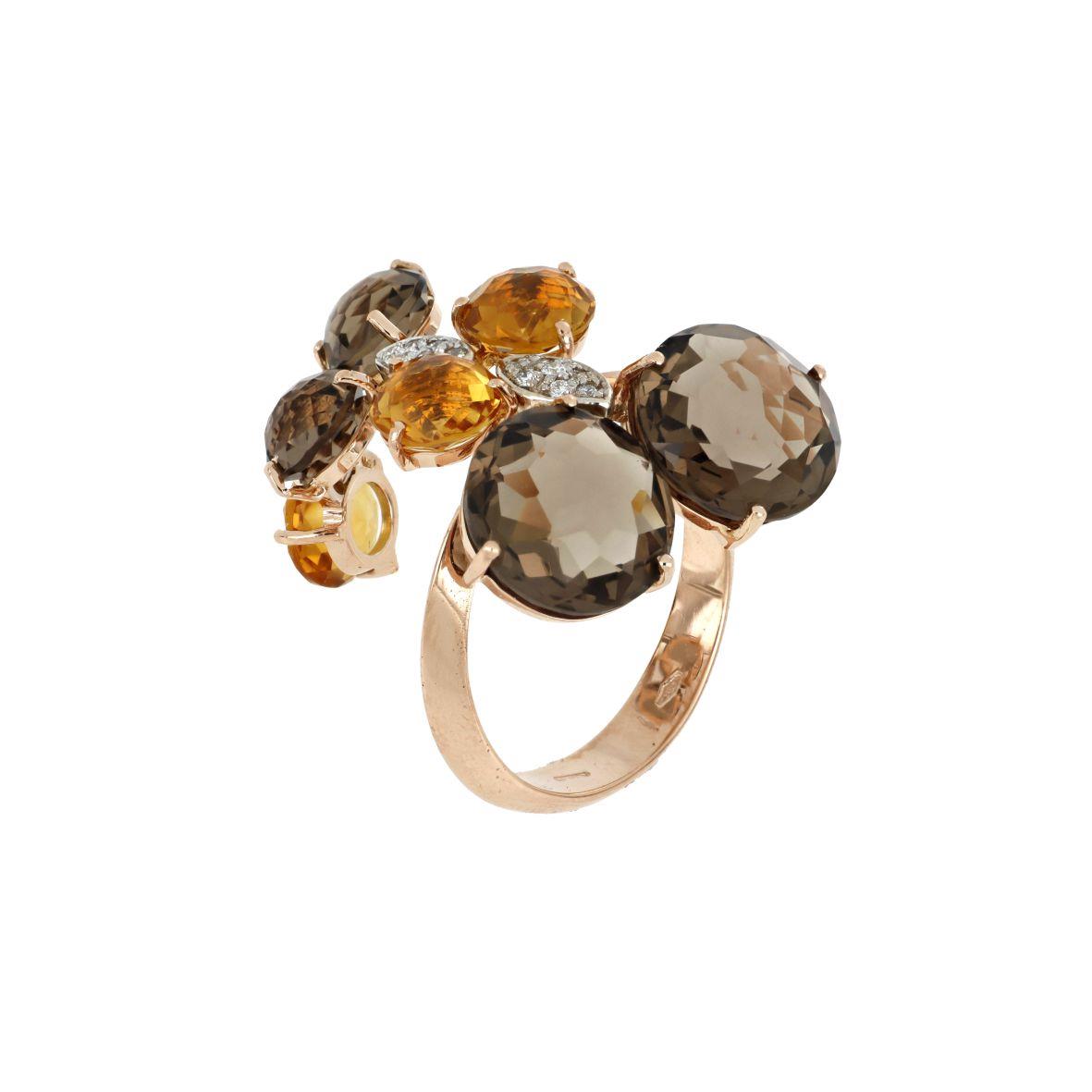 Gold ring with smoky quartz and citrine - GOLD ART