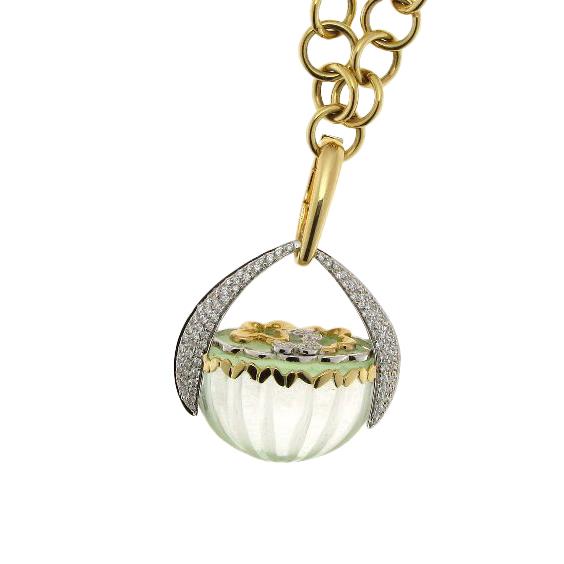 Gold necklace with green rock crystal and diamonds - GOLD ART