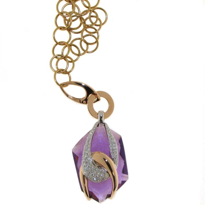 Gold necklace with hydrothermal amethyst and diamonds - GOLD ART