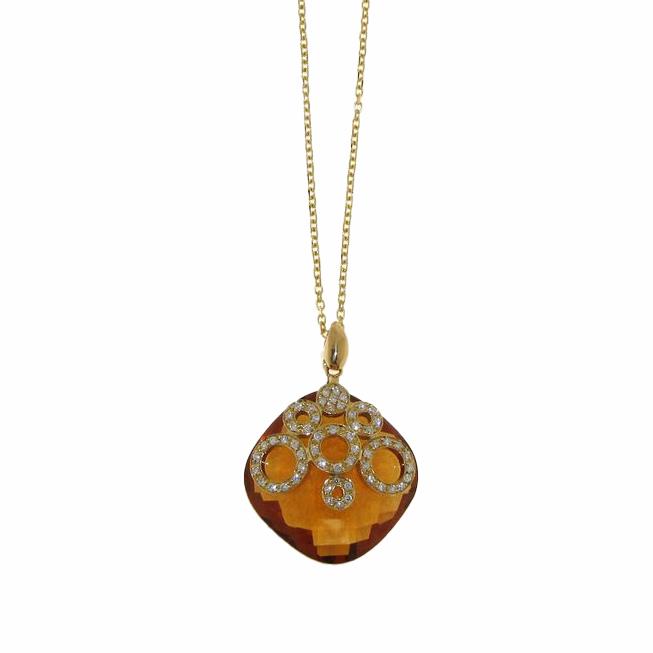 Yellow gold necklace with diamonds and citrine - GOLD ART