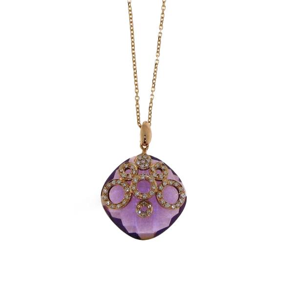 Rose gold necklace with diamonds and amethyst - GOLD ART