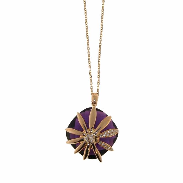 Rose gold necklace with amethyst and diamonds - GOLD ART