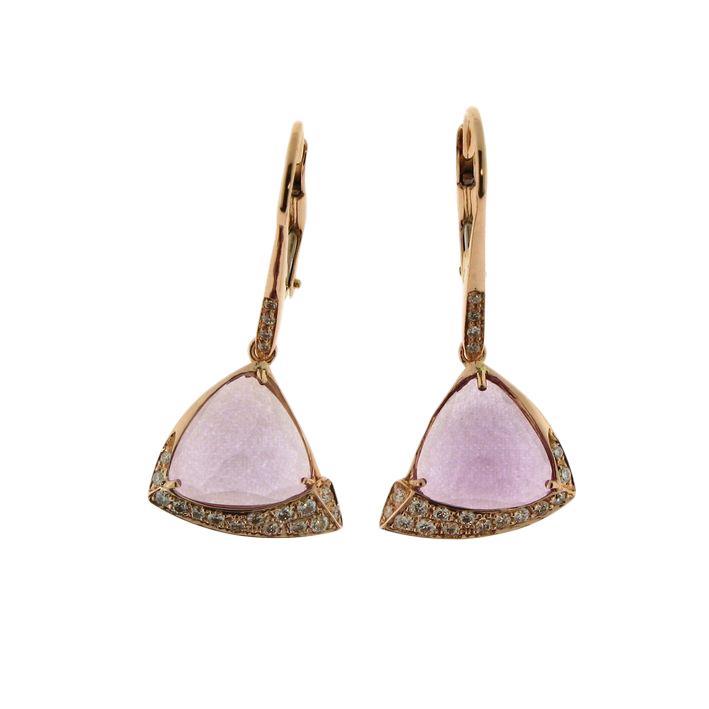 Rose gold pendant earrings with amethyst - GOLD ART