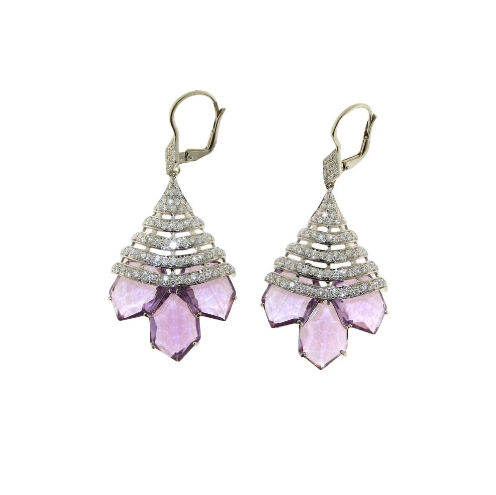 Gold pendant earrings with diamonds and amethyst - GOLD ART