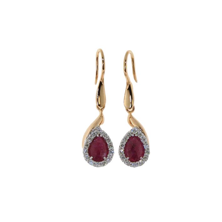 Rose and white gold earrings with diamonds and ruby - GOLD ART