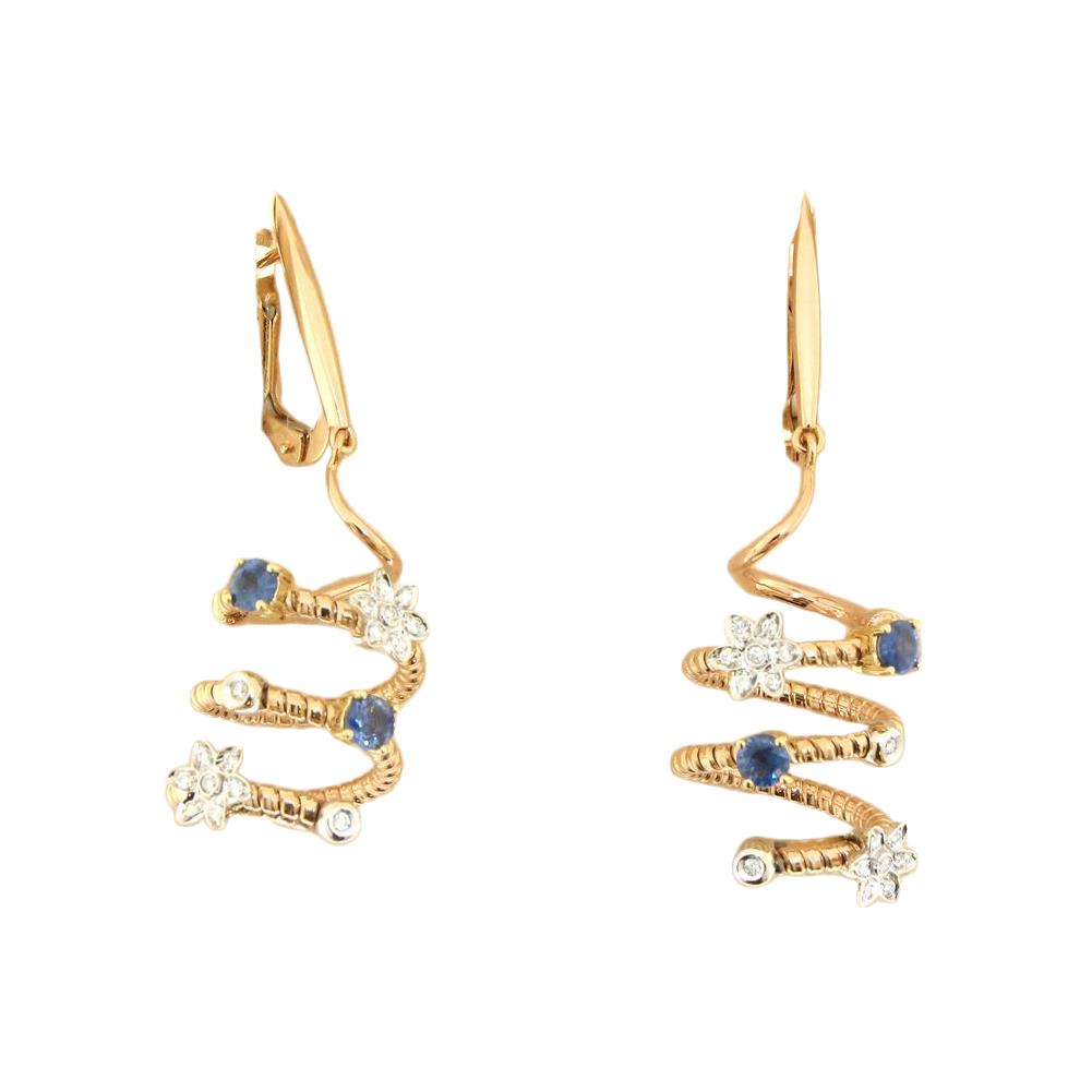 Rose and white gold earrings with diamonds and sapphires - GOLD ART