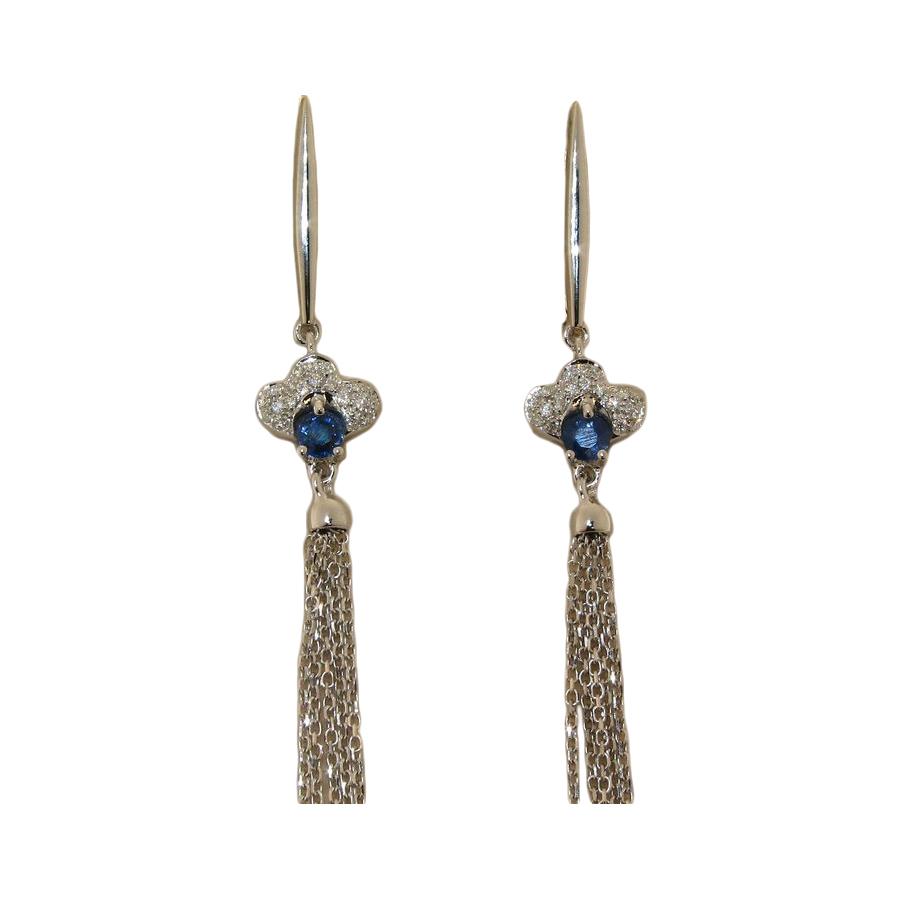 Gold pendant earrings with sapphire and diamonds - GOLD ART