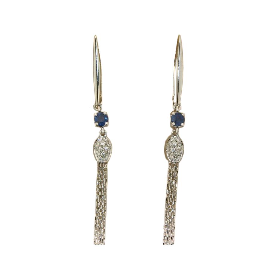 White gold pendant earrings with sapphire - GOLD ART