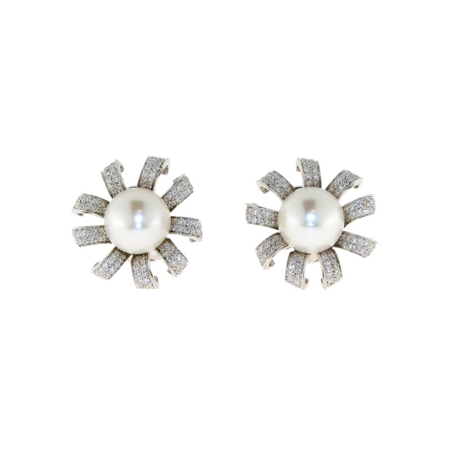 White gold lobe earrings with pearl and diamonds - GOLD ART