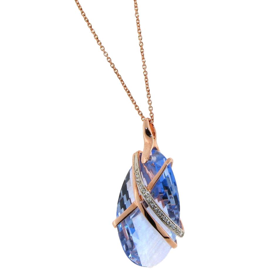 Necklace in pink and white gold with blue quartz - GOLD ART